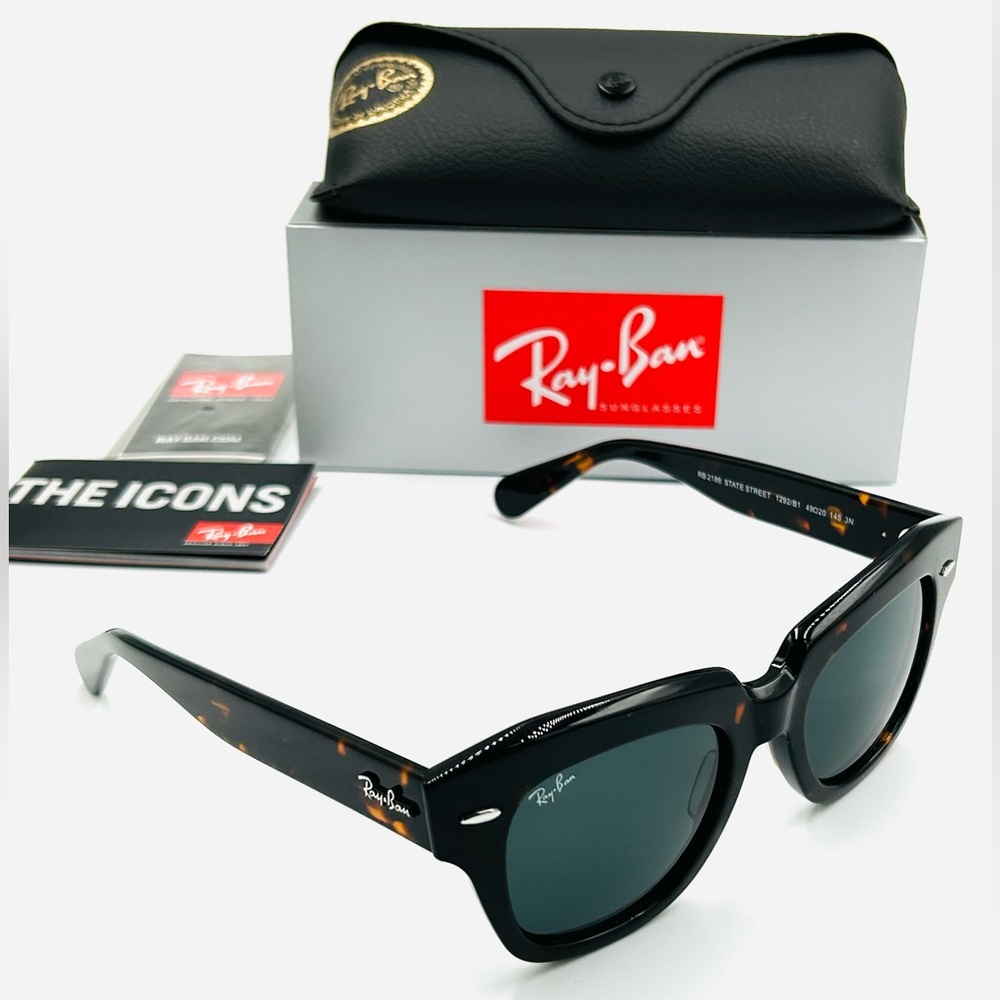 Ray-Ban State Street Women’s Fashion Sunglasses RB2186 Brown Tortoise Grey Smoke - Picture 5 of 10